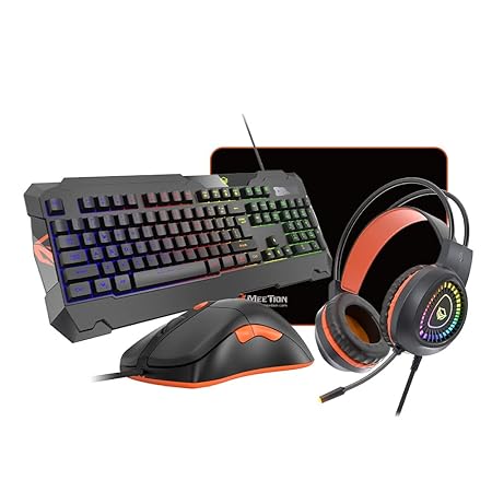 MEETION MT-C505 4 in 1 Gaming Combo Kit, Anti-Ghost RGB Gaming Keyboard, 5+1 Buttons 3200DPI Gaming Mouse, Backlit Gaming Headphone with Omni-Directional Microphone, High-Precision Gaming Mouse Pad