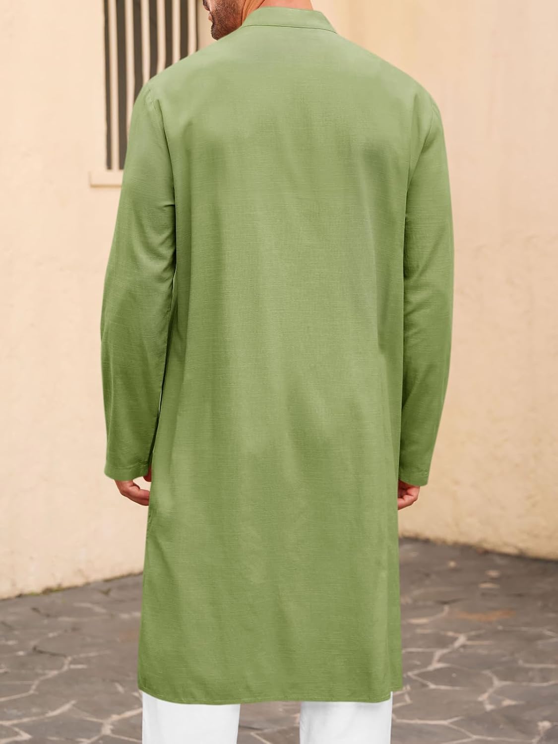Runcati Mens Kaftan Thobe Button Down Long Sleeve Robe Casual Henley Shirt Cotton Muslim Gown Kurta Tops - Image 3