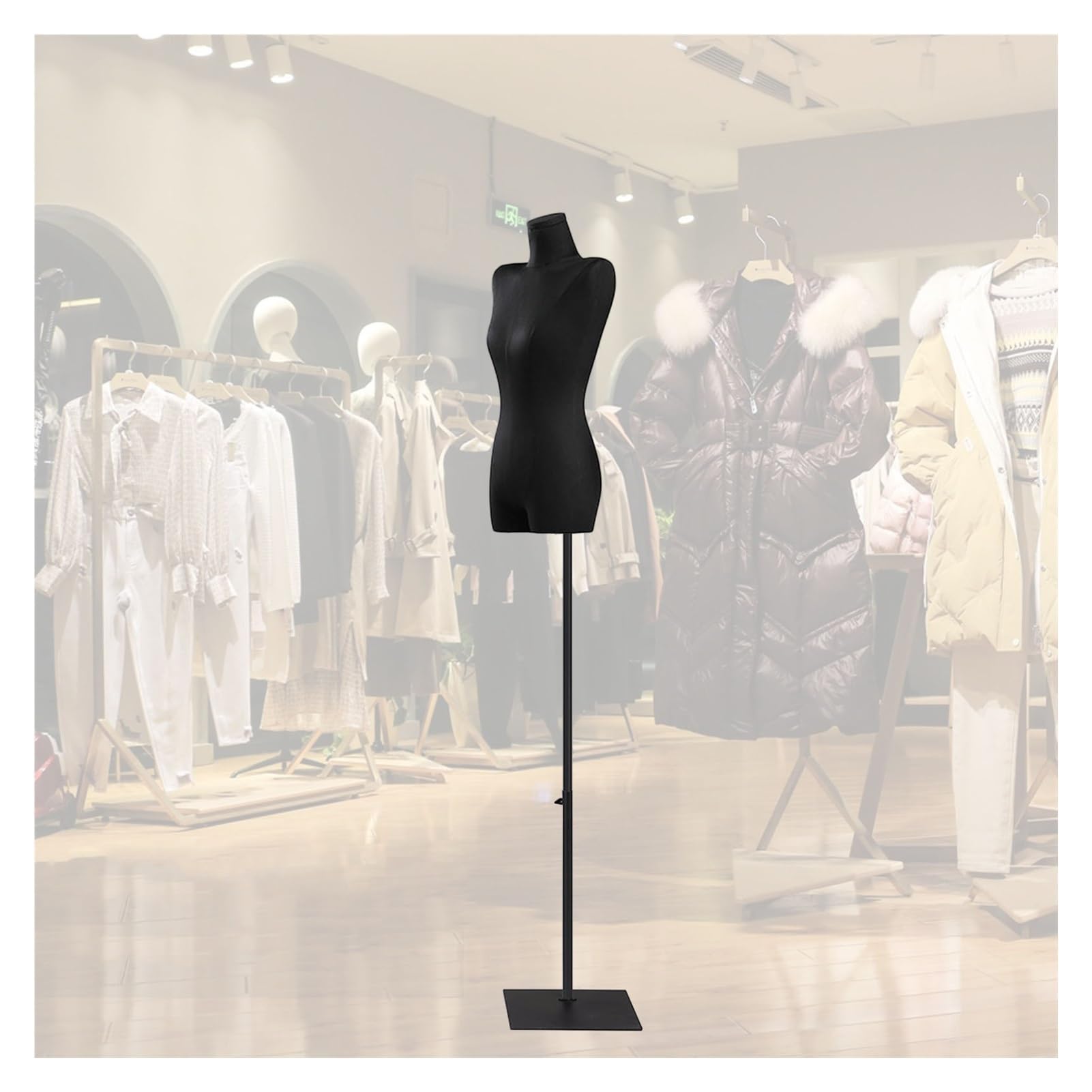 Mannequin buste noir de qualité supérieure avec support métallique pour atelier de mode