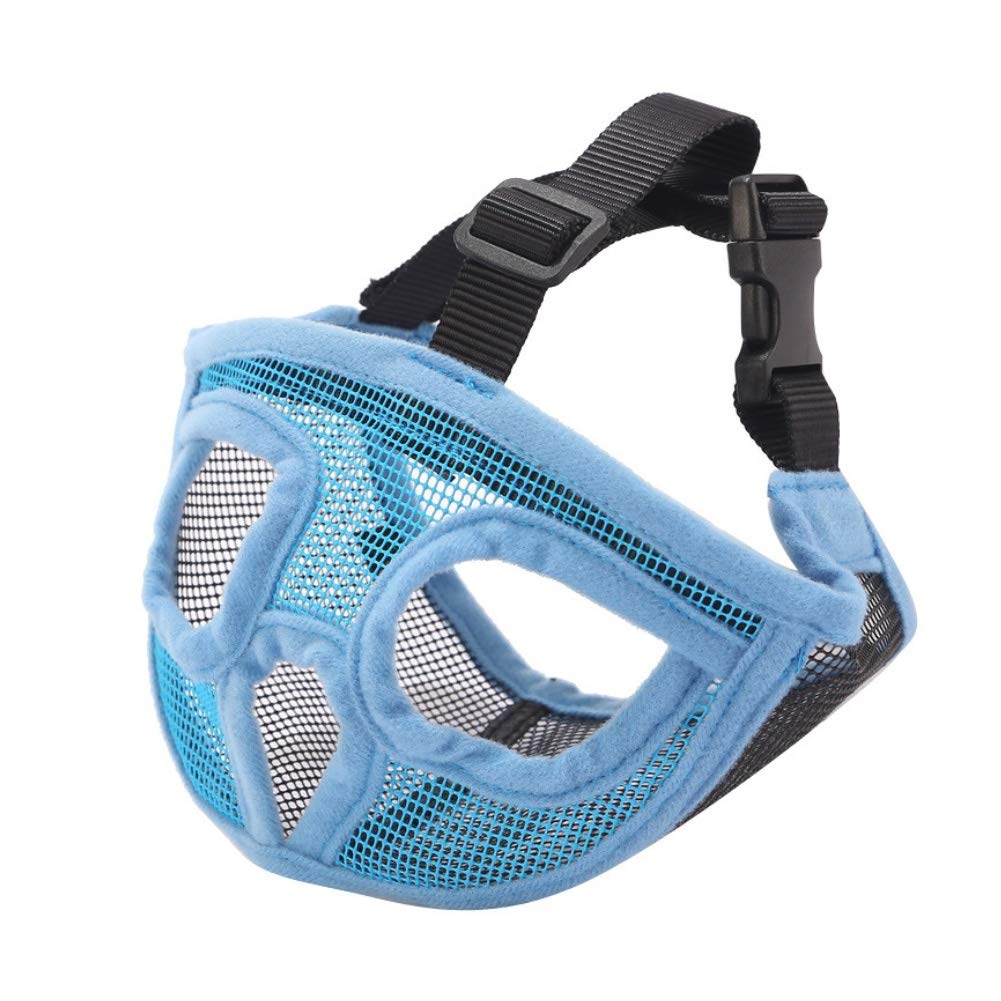 Anti-Biting Bulldog Pug Muzzle Adjustable Short Snout Dog Muzzle Breathable Mesh Muzzle Dog Mouth Cover for Pitbull, Boston Terrier, Chow Chow for Biting Chewing Barking and Training (S-Blue)