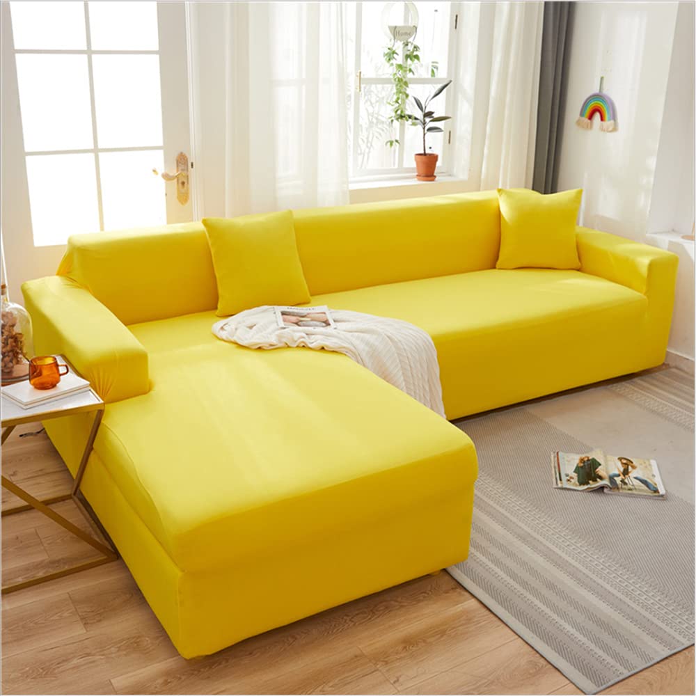 Housse canape extensible pour protecteur canapé en cuir d'angle jaune 1 place