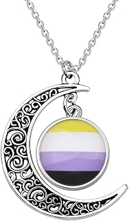Gay & Lesbian Pride Gifts LGBTQ Crescent Moon Charm Pendant Necklace Rainbow Pride Jewelry for Transgender Pansexual Asexual