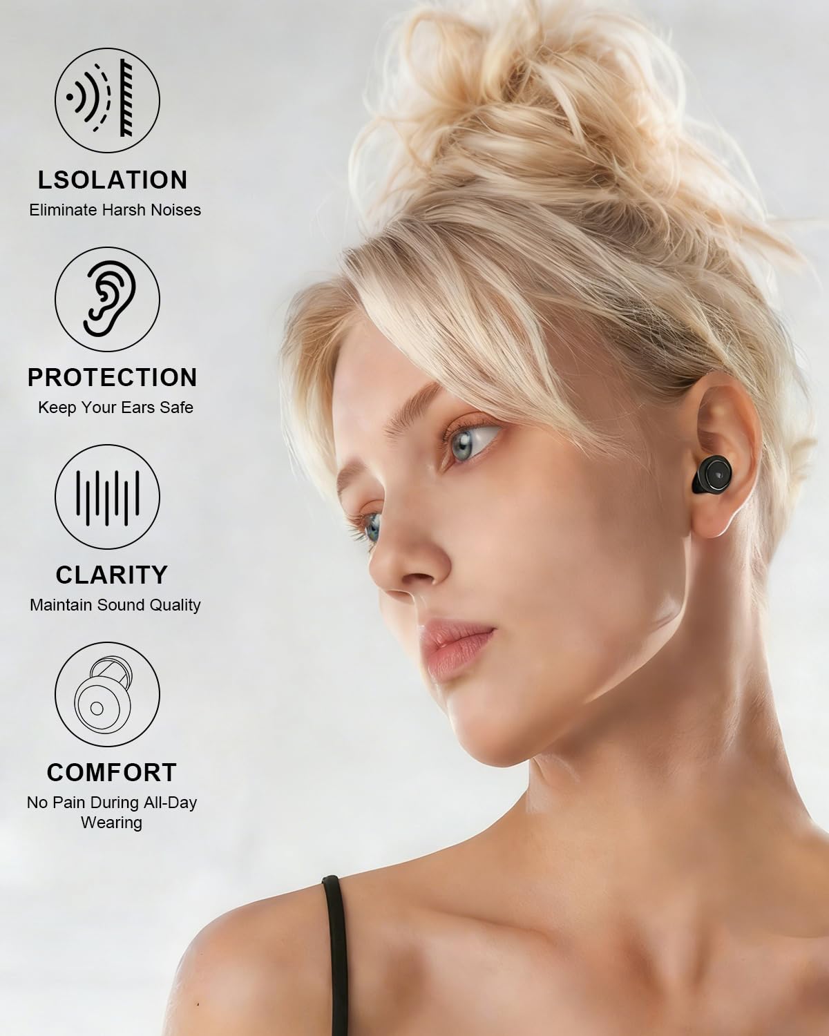 Tapones para los oídos con cancelación de ruido para dormir, tapones para los oídos ajustables para protección auditiva con 8 tapones de silicona suave reutilizables de 35 dB para el trabajo
