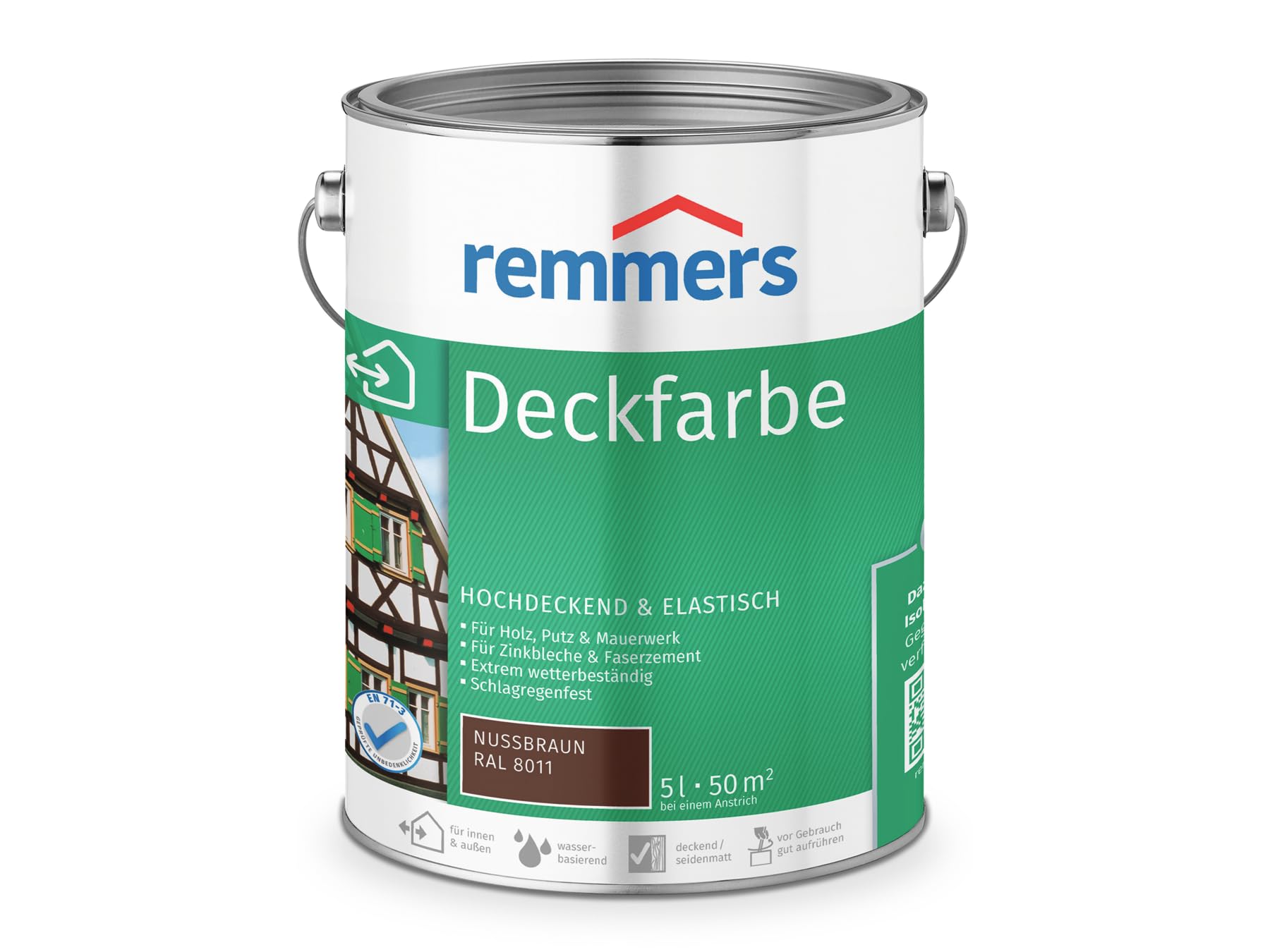 Remmers Deckfarbe nussbraun, 5 Liter, Deckfarbe für innen und außen, Wetterschutzfarbe viele Untergründe, hochdeckend, wetterfest