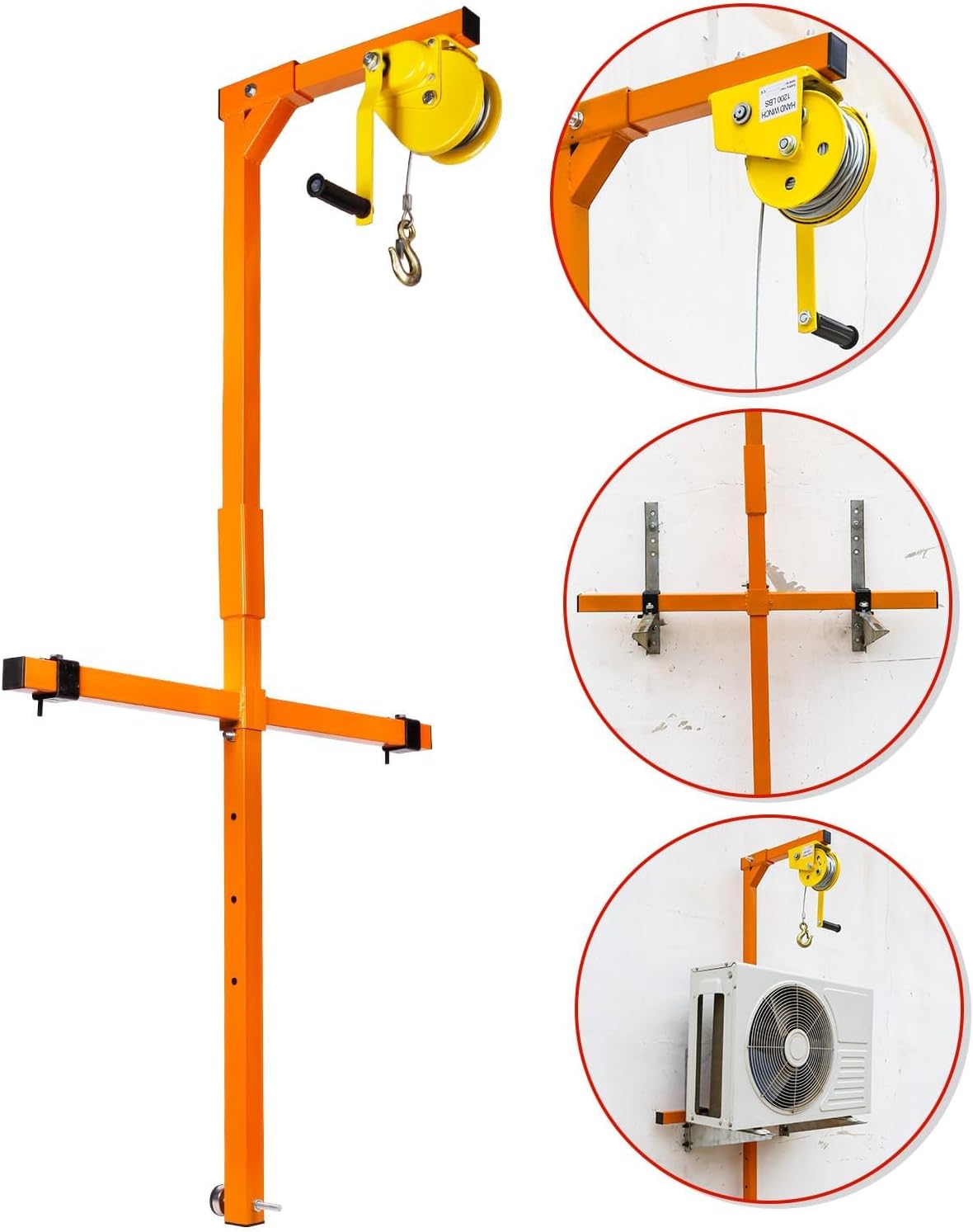 400LBS Air Conditioner Lifting Tool 50FT, Stainless Steel, Folding Crane Bracket, Air Conditioner Lifting Crane with Special Hanger, Manual Winches, and 50FT Stainless Steel Rope