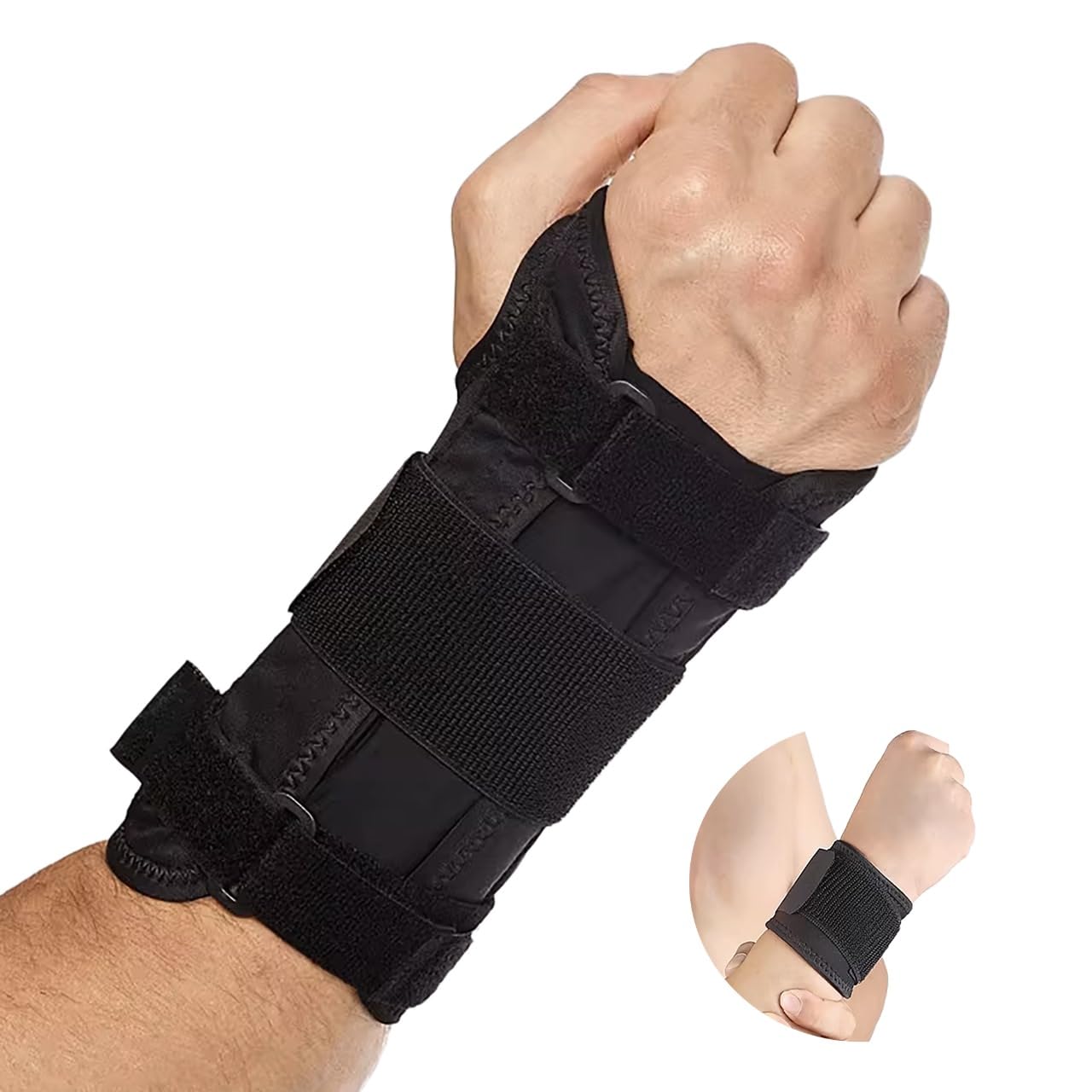 Adjustable Wrist Support Brace with Metal Hand Splint, Forearm and Wrist Support for Carpal Tunnel, Arthritis Relief - Right and Left Hand Wrist Support with Free Wrist Strap for Pain Relief, Black