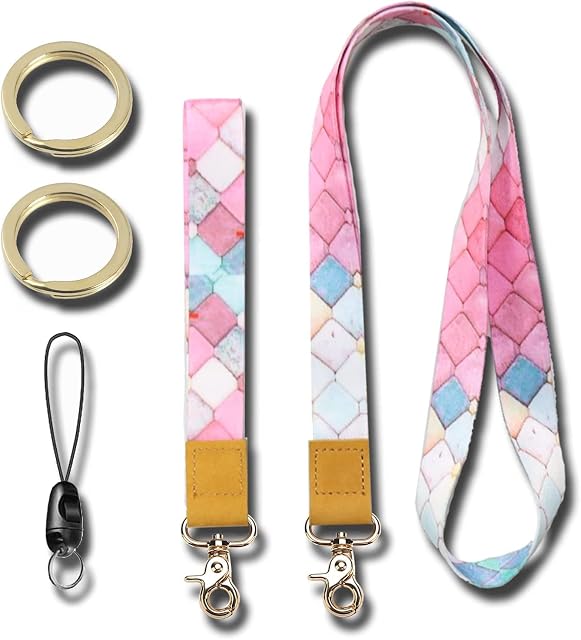 Key Lanyard Wrist Lanyard and Neck Lanyard with 2 Keyrings Fashion Cool Lanyard for Keychain, Mobile Phone, ID Holder(2PCS)