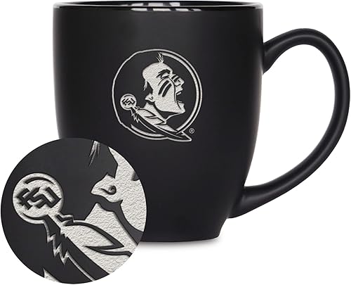 Rico Industries NCAA (DEF & G) Taza Bistro Estándar de 15 onzas Grabada con Láser de Cerámica Negra Mate - Para Bebidas Calientes o Frías