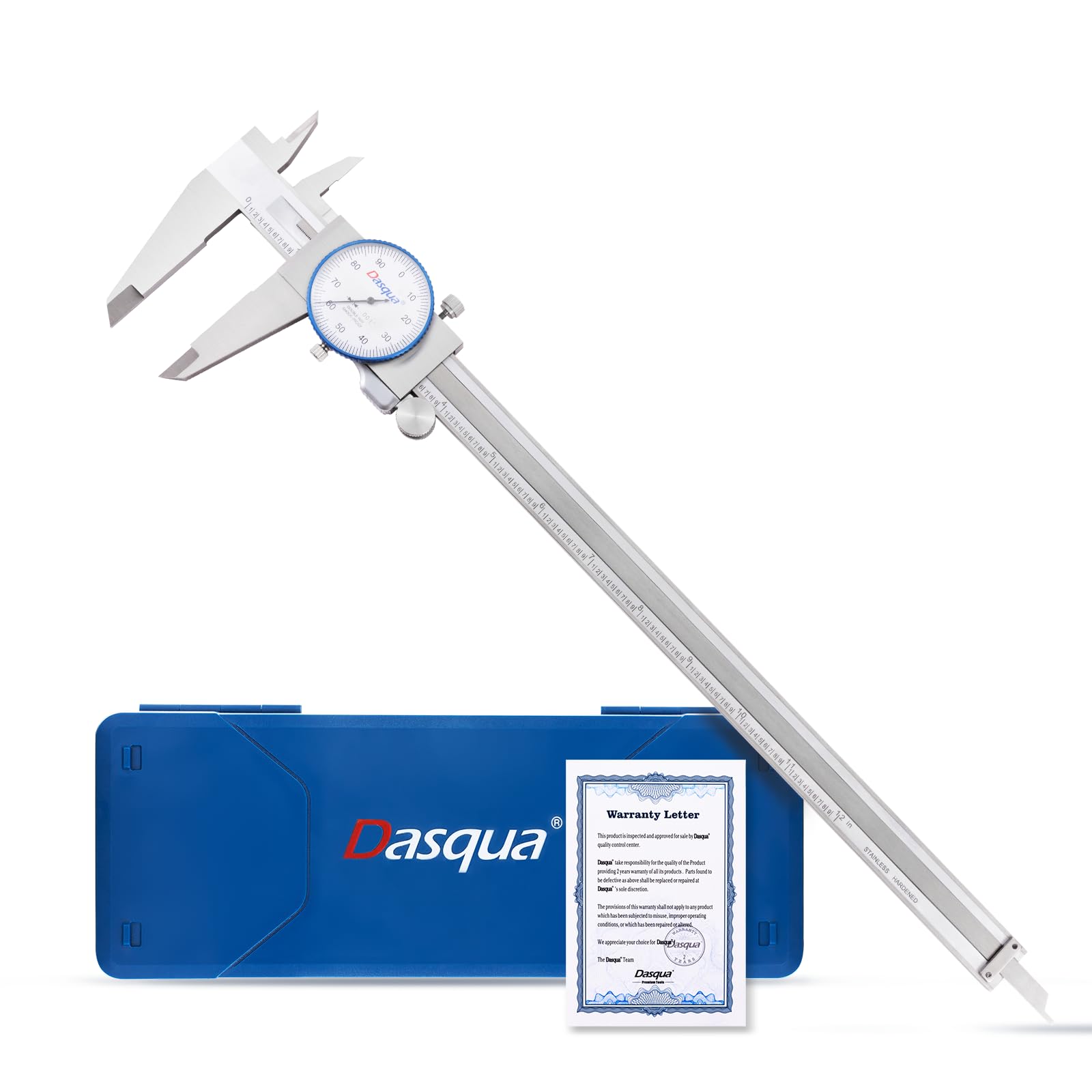 Dasqua Herramienta de medición de calibrador de esfera de 0 a 12 pulgadas, doble a prueba de golpes, hecho de acero inoxidable sólido, precisión ± 0.1 pulgada, graduación 0.01 pulgadas, calibrador