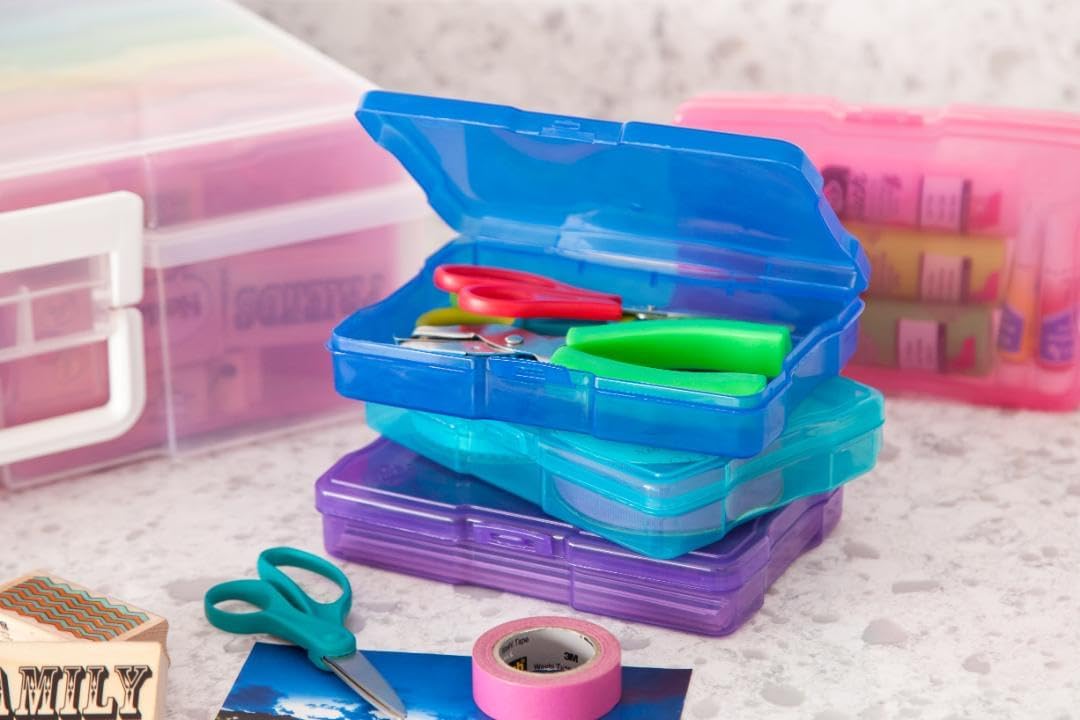 IRIS USA 4" x 6" |Made in USA| 2-Pack Photo Organizers and Picture Storage Box with Handle, 16 Inner Cases/Containers for Tasks, Stickers, Ephemera, & Flashcards - Clear/Multi-Color