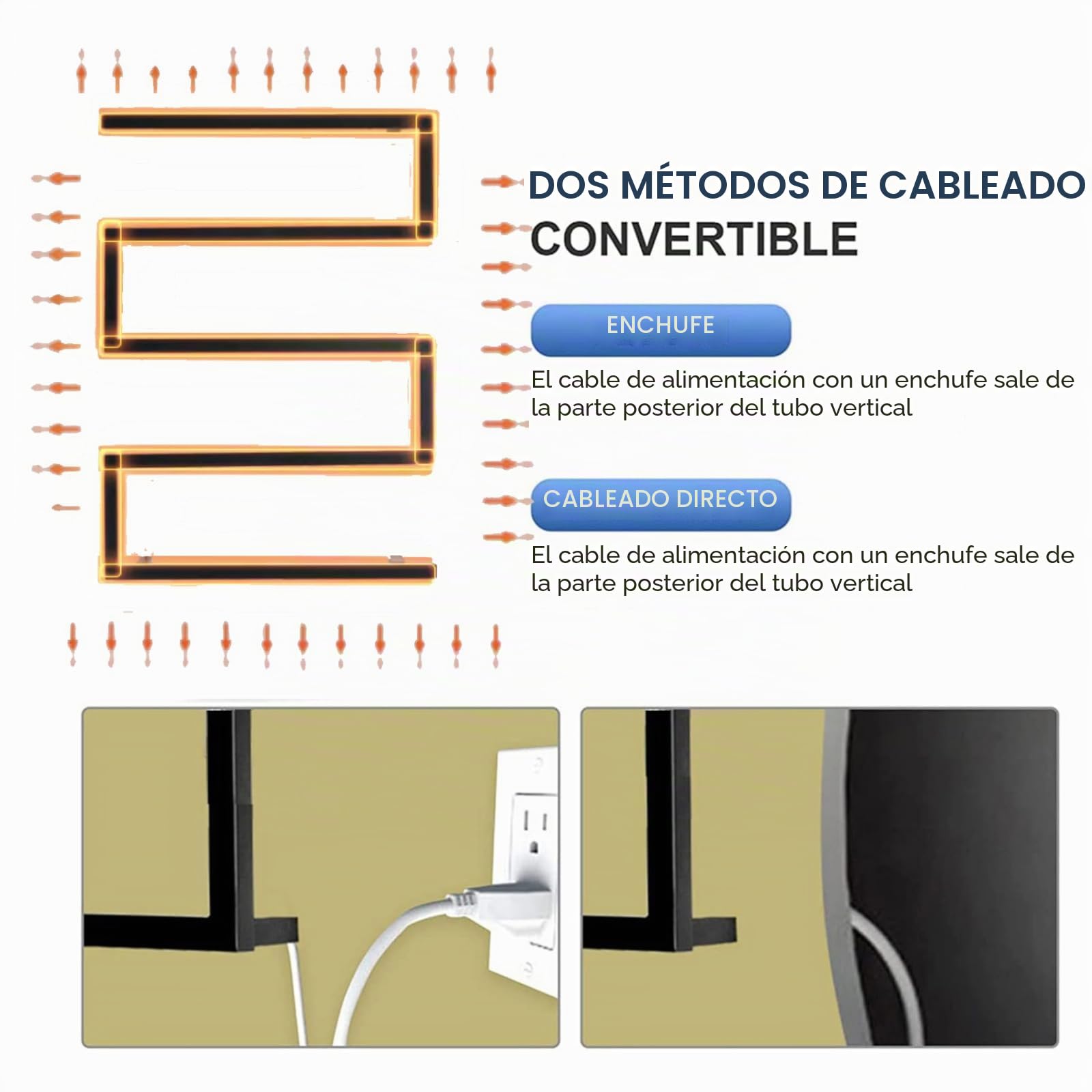 Radiador Toallero Electrico Negro Mate, Secador de Toallas para Baño, Calentador de Toallas, Estante para Toallas de Pared Acero Inoxidable 304, Bajo Consumo, 600mm×800mm