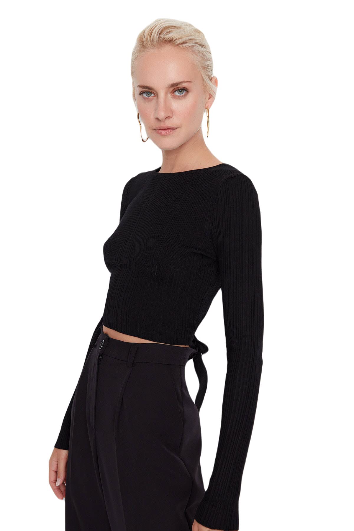 Trendyol Women Slim Basic Crew Neck Knitwear Sweater Schwarz