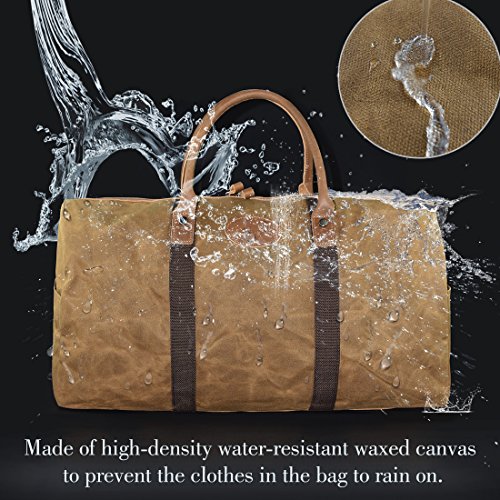 Travel Duffel Bag Waterproof Canvas Overnight Bag Leather Weekend Oversized Carryon Handbag Brown