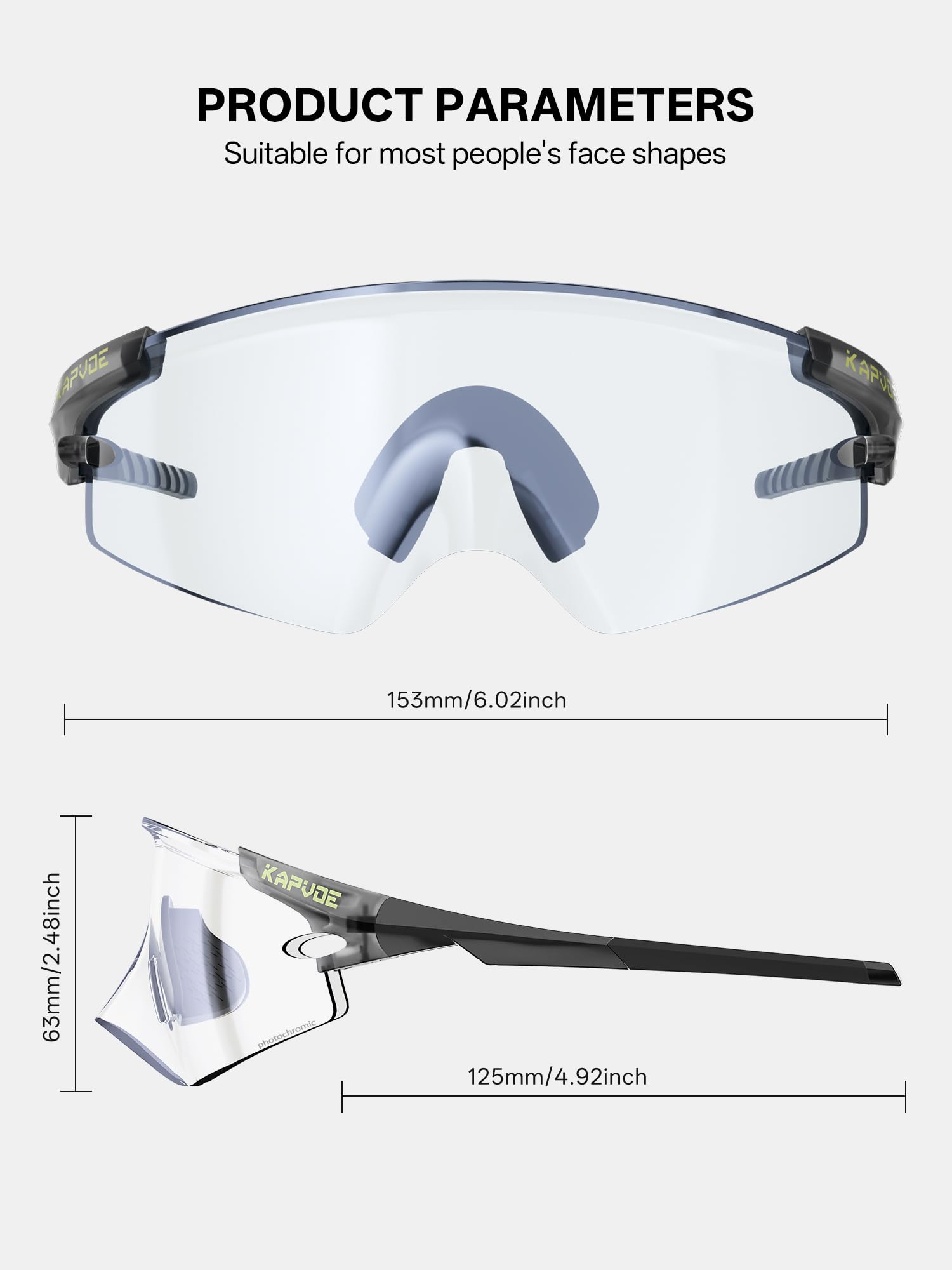 KAPVOE K410 Gafas de Ciclismo Portátiles Gafas de Sol Fotocromáticas & Alta Definición para Hombre y Mujer Patillas Ajustables Protección UV400 Ligeras con Bolsa para Bicicleta Gafas MTB