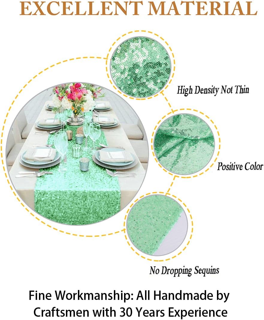 ShiDianYi Table Runners Green Bridal Shower Decorations 5Pcs Mint-Green 12''x72'' Sequin Table Runner Party Supplies Sequin Fabric Glitter Runner for Wedding Tables Decoration Birthday Table Runners
