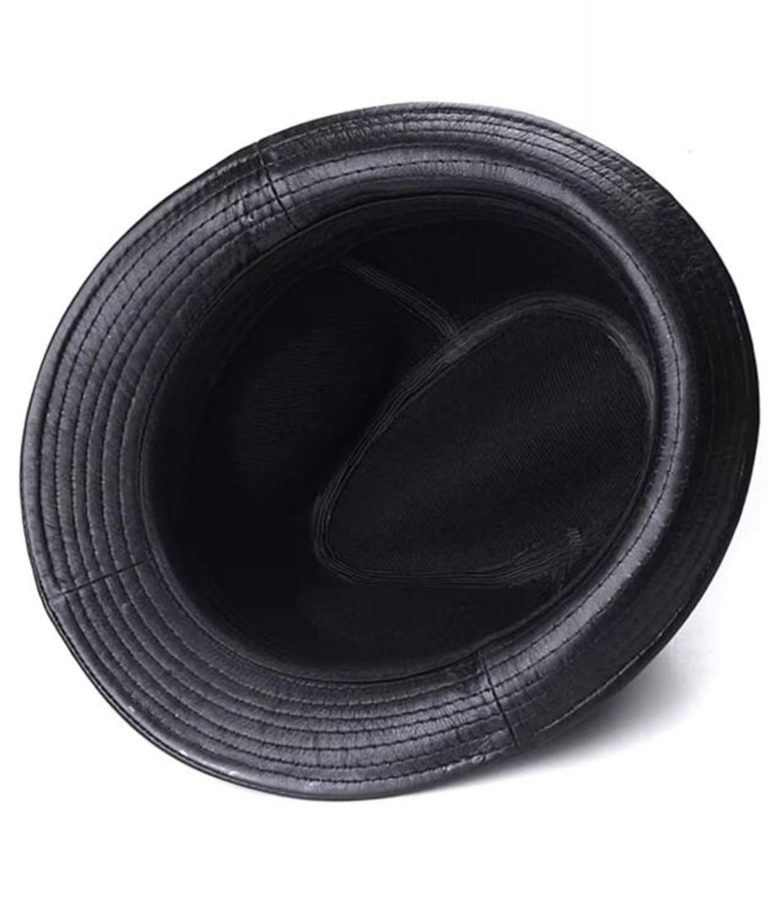 Fedora Pelle Cappello da Jazz Uomo Elegante Berretto in Pelle Autunnale Invernale Cappello a Tesa Larga retrò Cappelli Trilby da Esterno