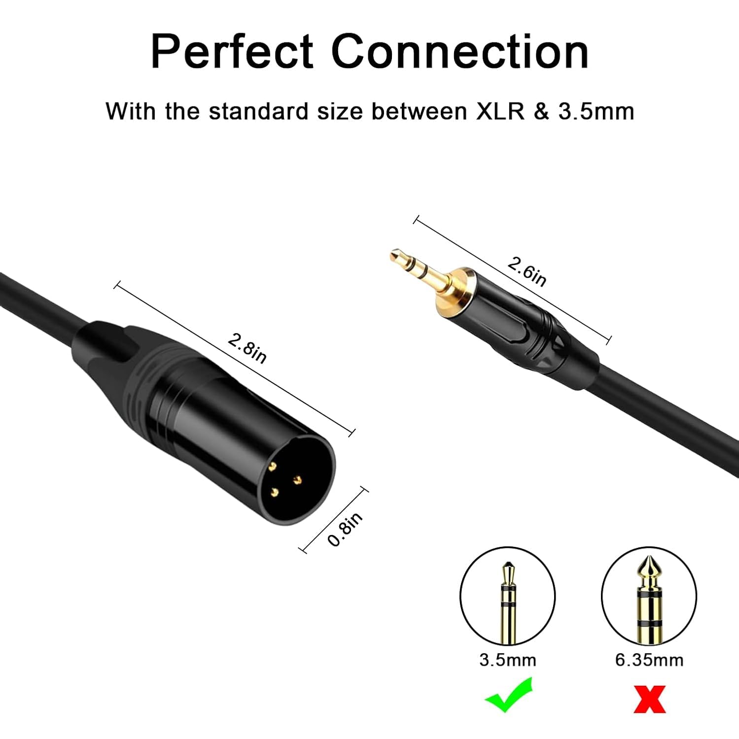 XLR maschio a 1/4 di pollice (3,5 mm) TS Mono Jack Cavo microfono, sbilanciato 3 pin XLR maschio a un quarto di pollice TS Plug Mic per microfono dinamico (1,0 m)