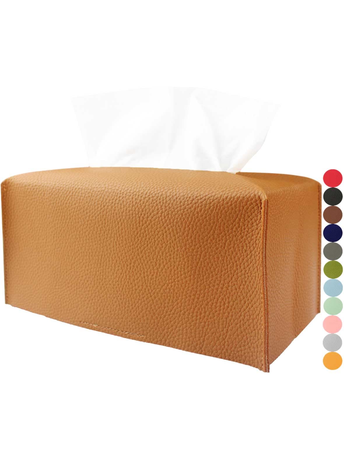 Leather Tissue Box Cover Rectangular – with Bottom Belt [JESMINI, Camel] Modern
