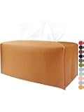 Tissue Box Cover Rectangular Leather – with Bottom Belt [JESMINI, Camel] Modern PU Leather Rectangle Tissue Holder Decorative for Bathroom Vanity Countertop/Night Stands/Office Desk