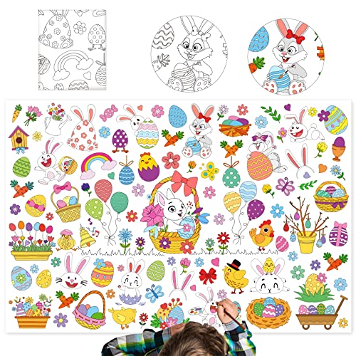 HAMOOM 2TLG Tischdecke Ostern zum Ausmalen Ostertischdecke Bemalbare Papiertischdecke Ausmaltischdecke Kinder Ostern Deko Kinderbeschäftigung Kindertischdecke für Ostergeschenk Gastgeschenke Deko Cover