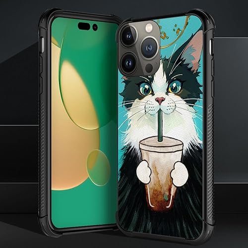 Miniatura 4 de Goodsprout Funda compatible con iPhone 13 Pro, diseño de café para beber con gatos, diseño de patrón increíble, a prueba de golpes, antiarañazos,