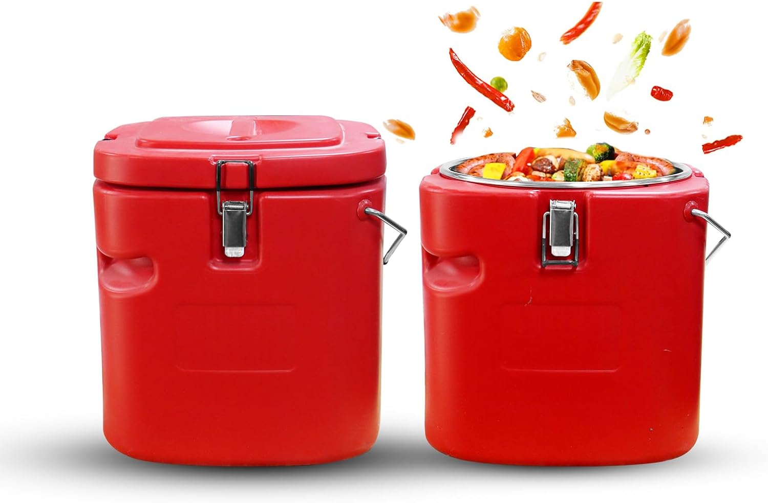 2pcs insulated soup container commercial food warmer for hot or cold food, 2.5 gallon hot box for catering, food cooler with 4 buckles, handles, soup carrier for restaurant, canteen, home 10.6qt/2pcs