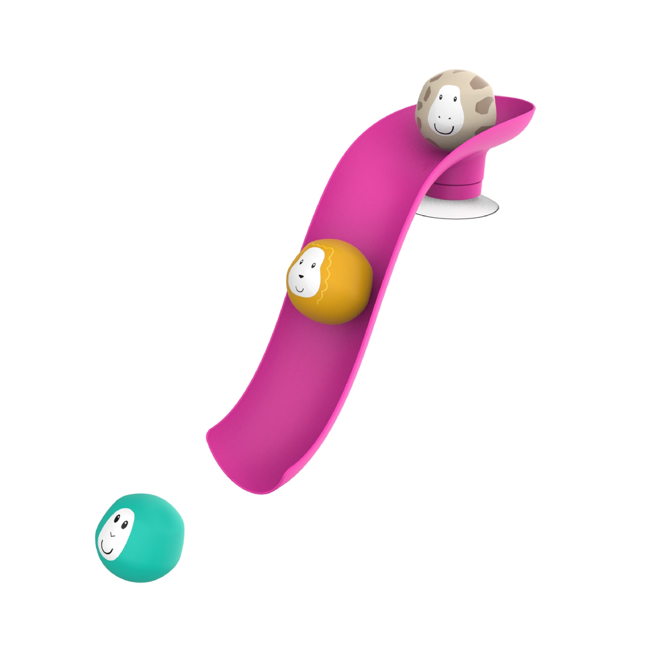 Matchstick Monkey, Bathtime Slide Set, Antimicrobial Baby Bath Toy, Easy To Grip, Sensory Learning - Slide Set (1 Slide + 3 Fun Animal Character Rocks), 12 Months Old+, Pink