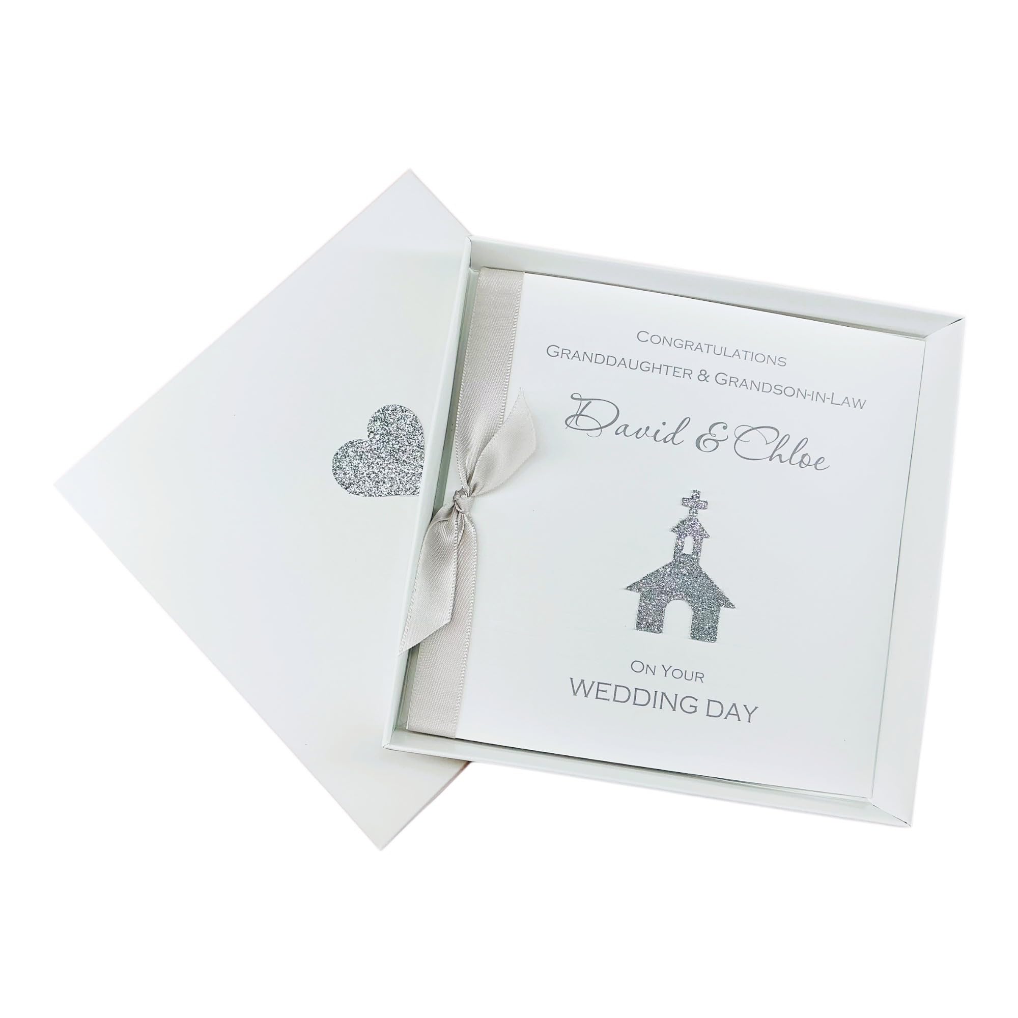 Granddaughter & Grandson-in-Law Wedding Day Card - Personalised Greeting Card, Congratulations Gift - A5 Card - Various Designs to Choose (Glitter Church - Granddaughter & GSIL)