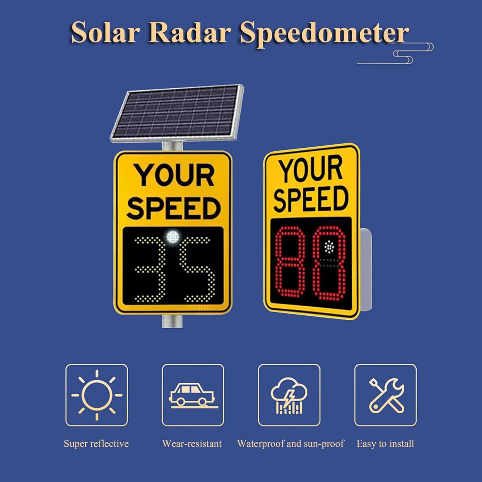Señal de velocidad de radar con energía solar, señal de retroalimentación de tráfico, reflectante de alto brillo, fácil instalación, advertencia de velocidad de aluminio para seguridad vial, visible a