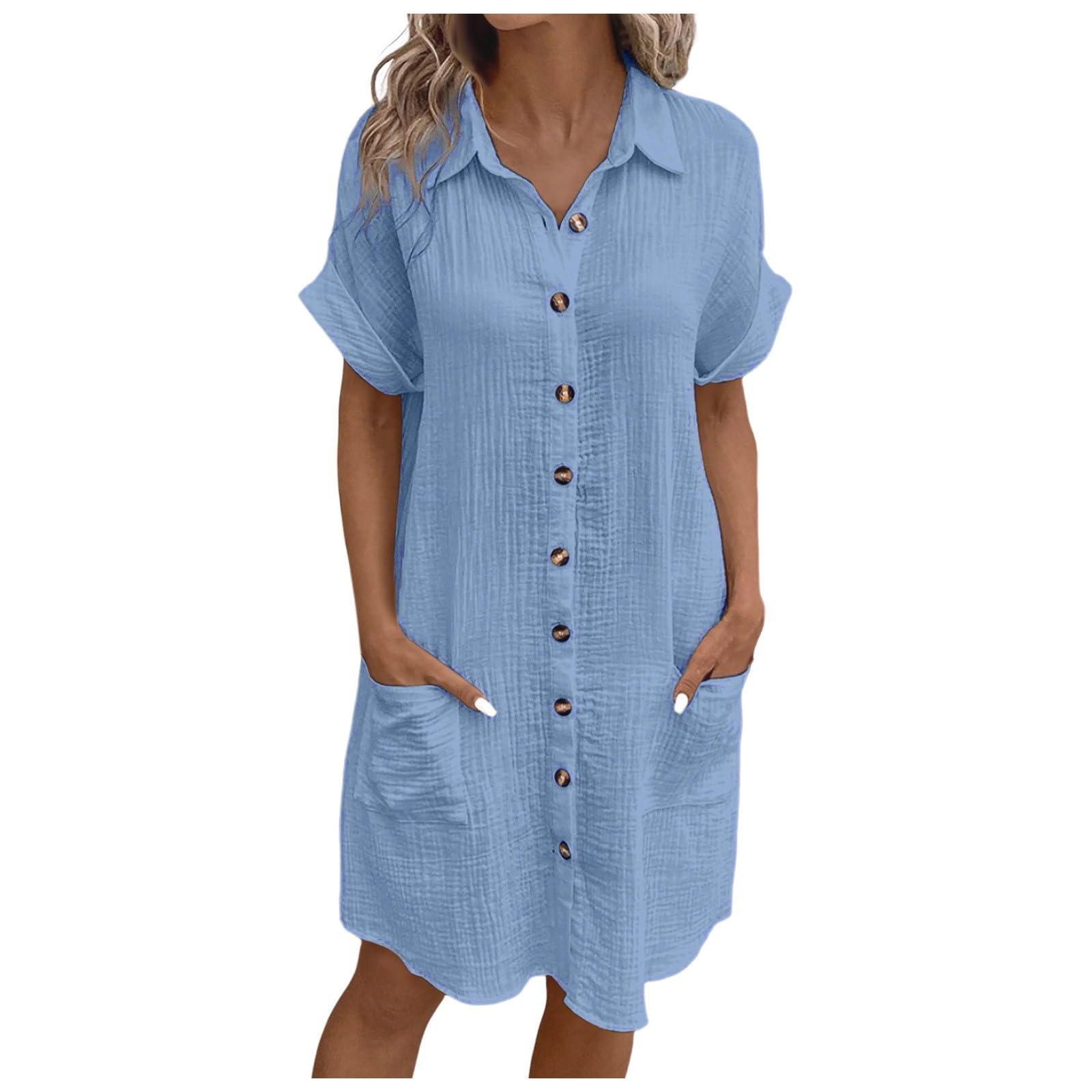 Robe midi en lin décontractée anti-transpiration légère - 7