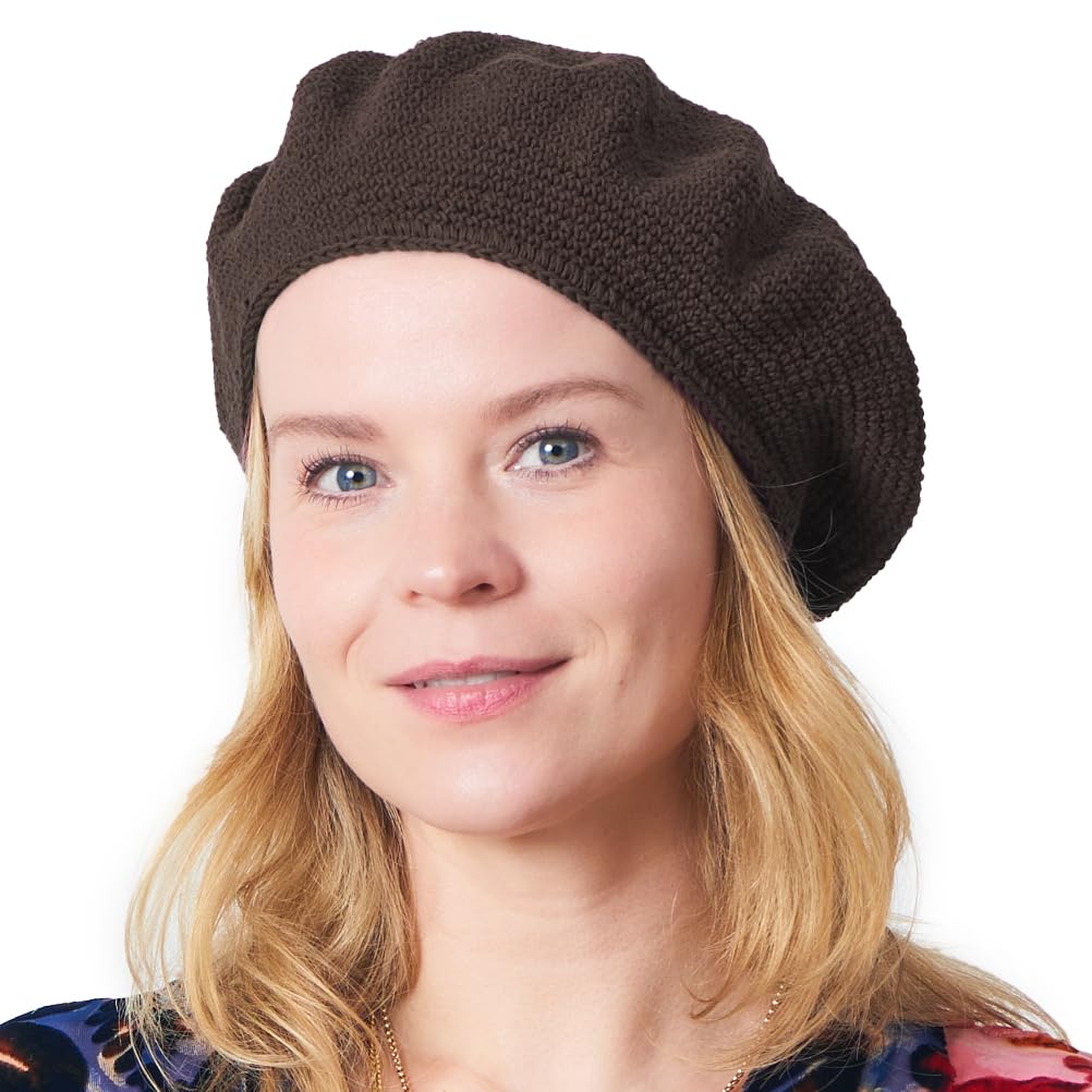 Baskenmütze Damen Barett Herren Beret Häkelmütze Strickmütze aus 100% Baumwolle Barrett für Sommer & Winter