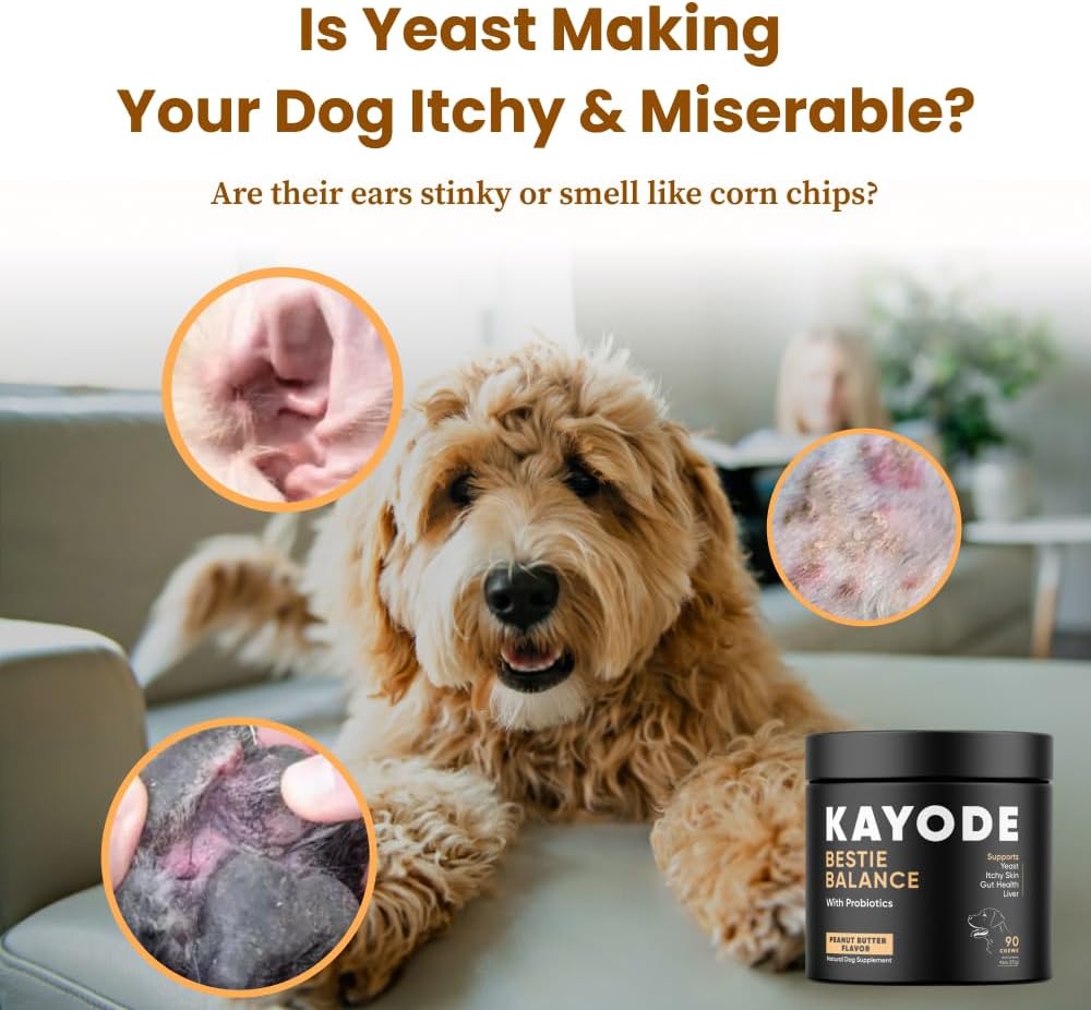 Bestie Balance Anti Yeast Supplement for Dogs. Itch Relief for Dogs - 2.5 Billion Dog Probiotics for Yeast, Itchy Skin and Itchy Ears. Stop Recurring Yeast with Gut Balance.