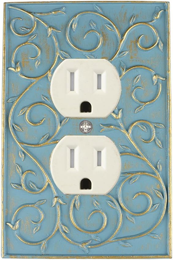 Meriville French Scroll Electrical Outlet Wall Plate Cover, Hand Painted Single Duplex receptacle outlet cover, Aged Gold