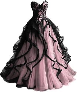 TRHTX Gothic Wedding Dresses for Bride Layered Tulle Black Bridal Gown