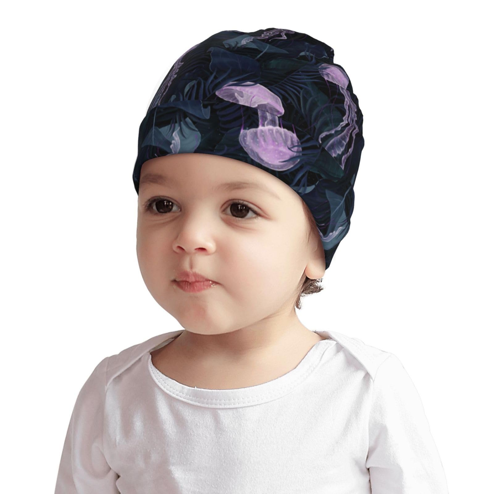 Rqzwdq Jellyfish Leaves Kids Beanie Hats Warm Knit Beanie Cap Skull Caps Gifts Decor for Boys Girls White