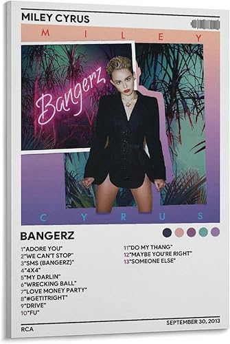 Miley Cyrus - Póster de Bangerz 007 en lienzo para decoración de dormitorio, paisaje, oficina, San Valentín, cumpleaños, regalo, marco, estilo 24 x