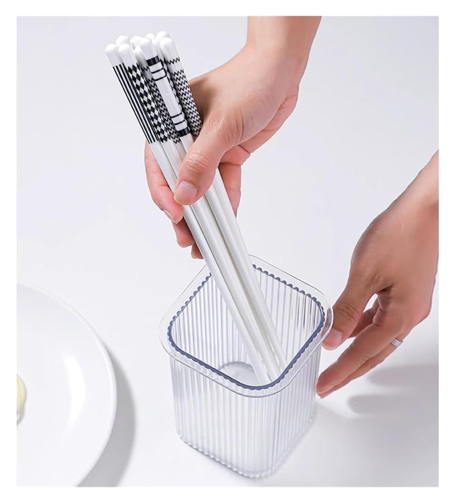 Jeu de baguettes, Ensemble de 5 paires baguettes en porcelaine noir et blanc, cadeau réutilisable avec étui(X)