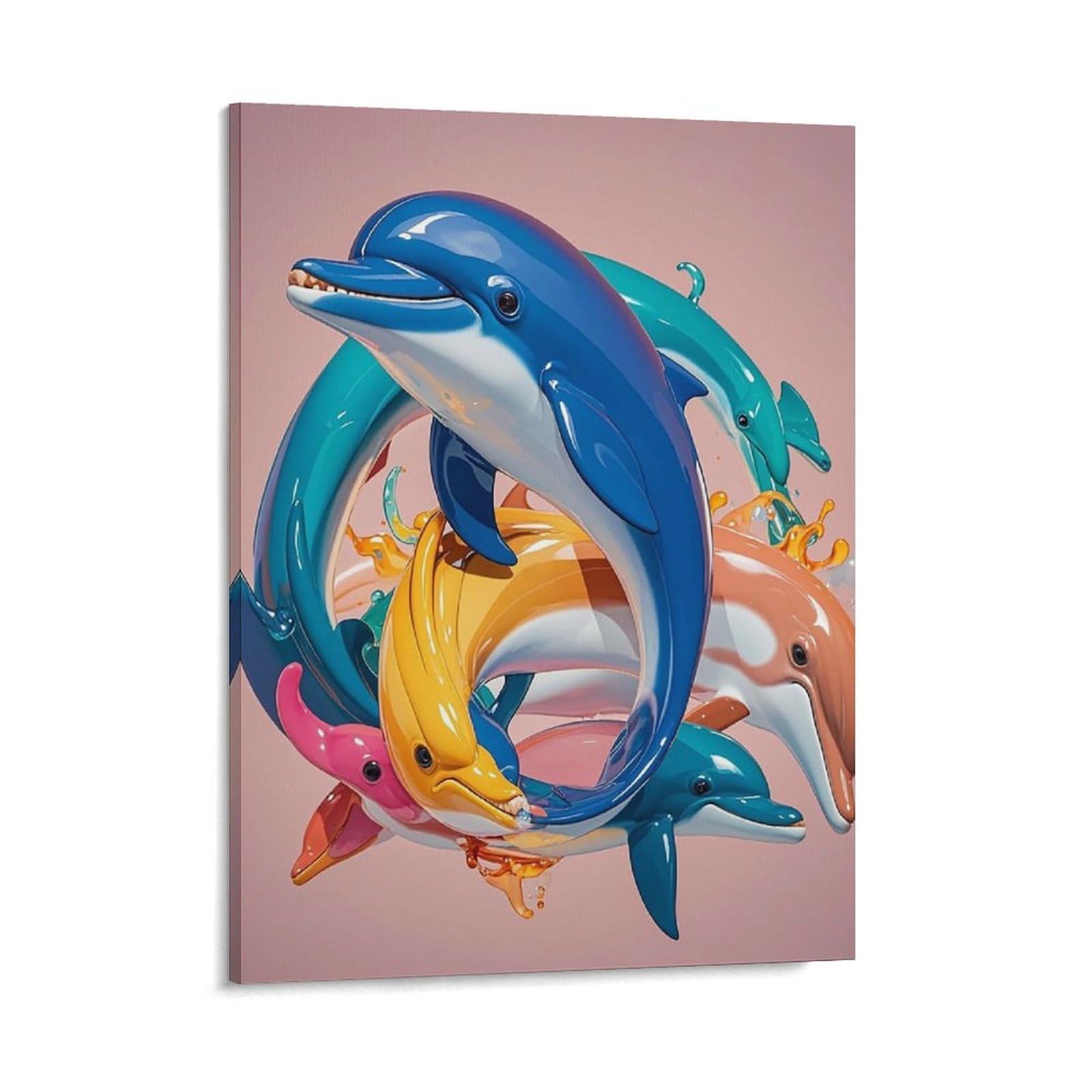 Abstract Animal Dolphin Wall Art for Home, Abstract Canvas Framed Painting for Living Room, Portable Poster Print for Wall Decor, Personalized Artwork Picture for Hallway, Bedroom 16x20inch(41x51cm)