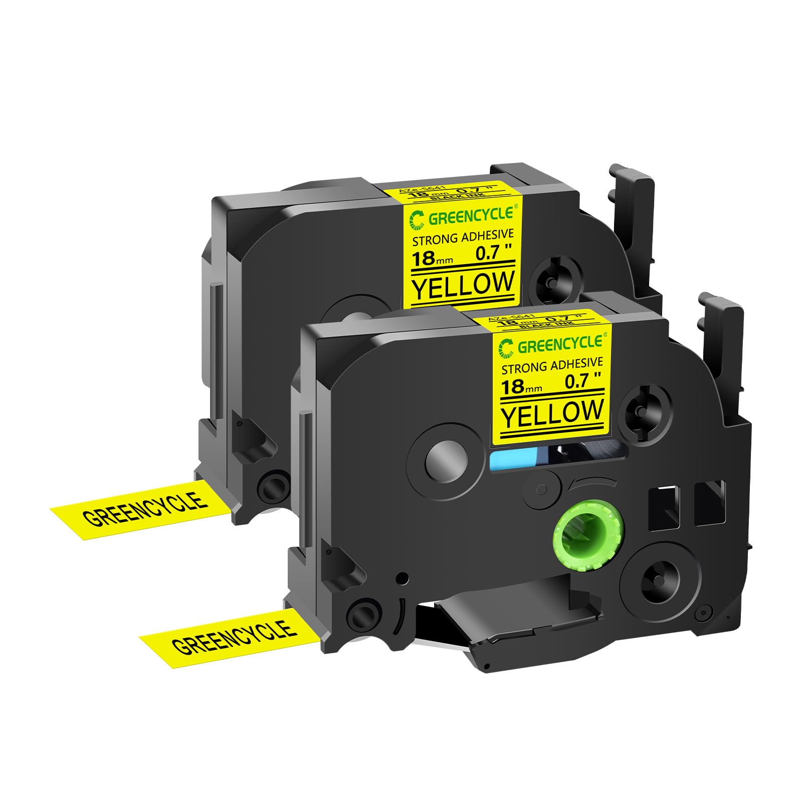 GREENCYCLE Extra Strength Label Tape TZe-S641 18mm 0.7" Laminated Yellow Compatible for Brother P-Touch TZeS641 TZ-S641 TZe TZ 3/4 inch Black on Yellow Label Tape for PTD400 PTD410 PTD600 2 Pack