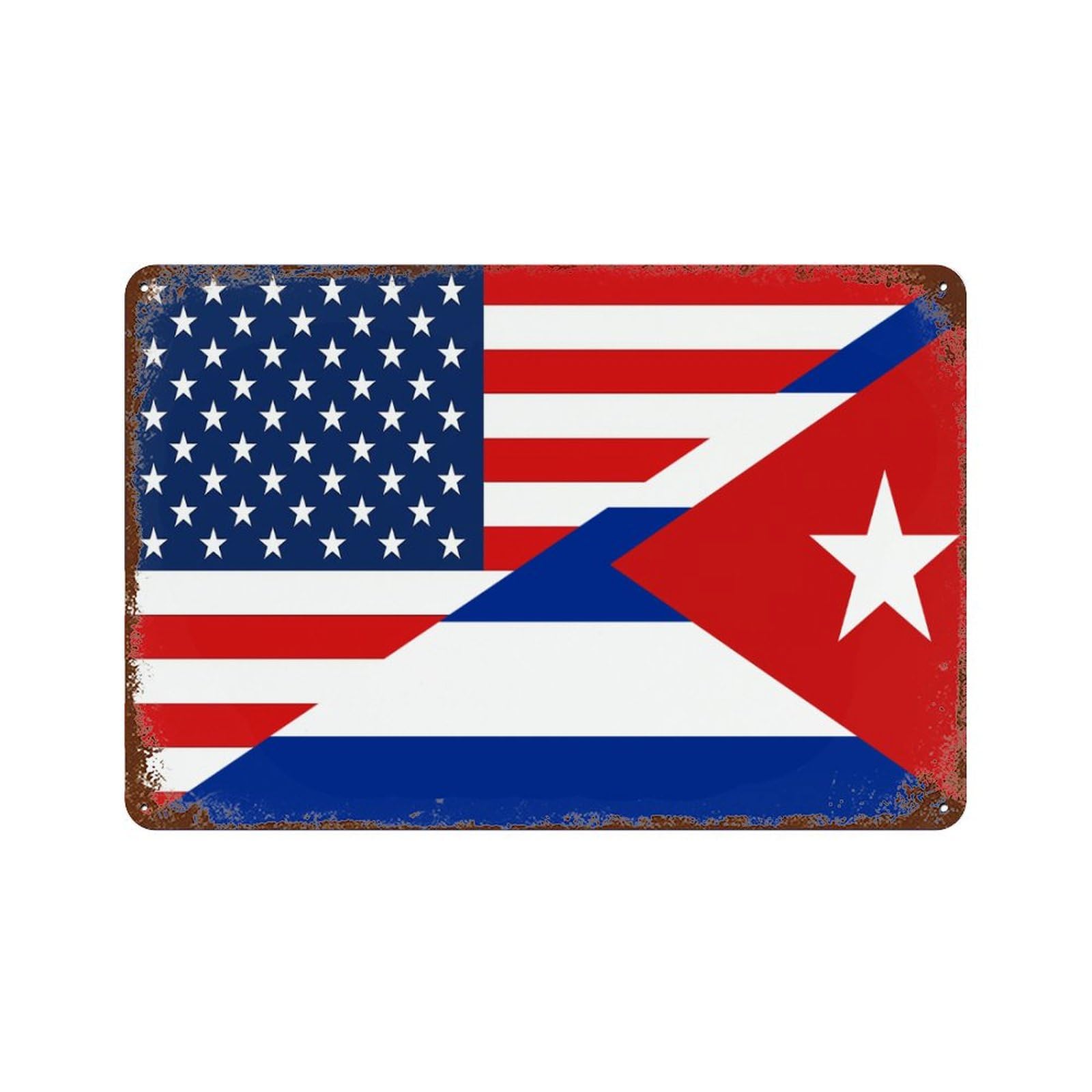 KWQDOZF America Flag And Cuba Flag Theme Metal Tin Sign,Vintage Iron Hanging Plate Horizontal with Rust Poster Wall Decor 8x12inch
