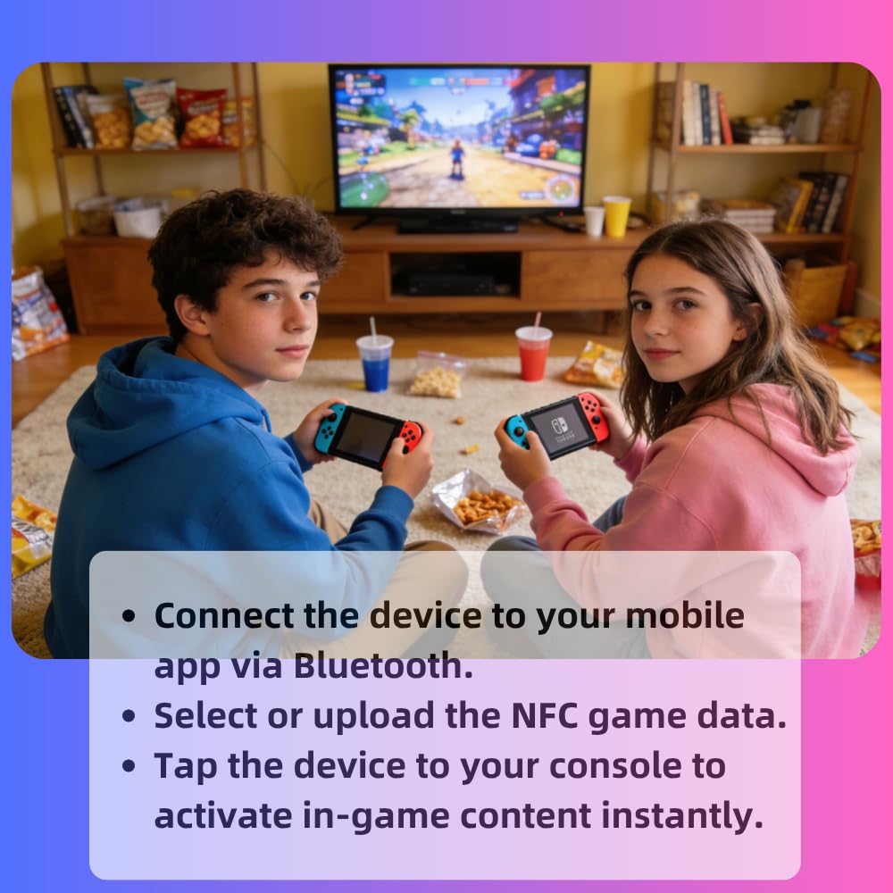 NFC Data Emulator Compatible with Switch OLED/3DS, 1.2" OLED Screen Portable Digital Media Storage for 3000+ Tags, One-Tap Instant Recognition, Rechargeable Gaming Accessory for Popular Adventures