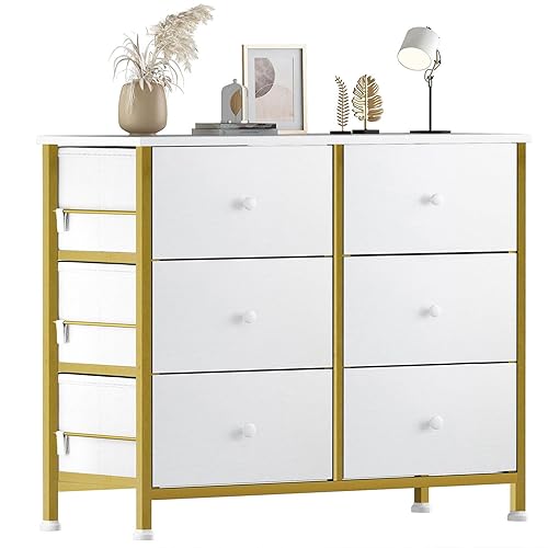 BOLUO White Dresser for Bedroom 6 Drawer Small Dresser Organizers