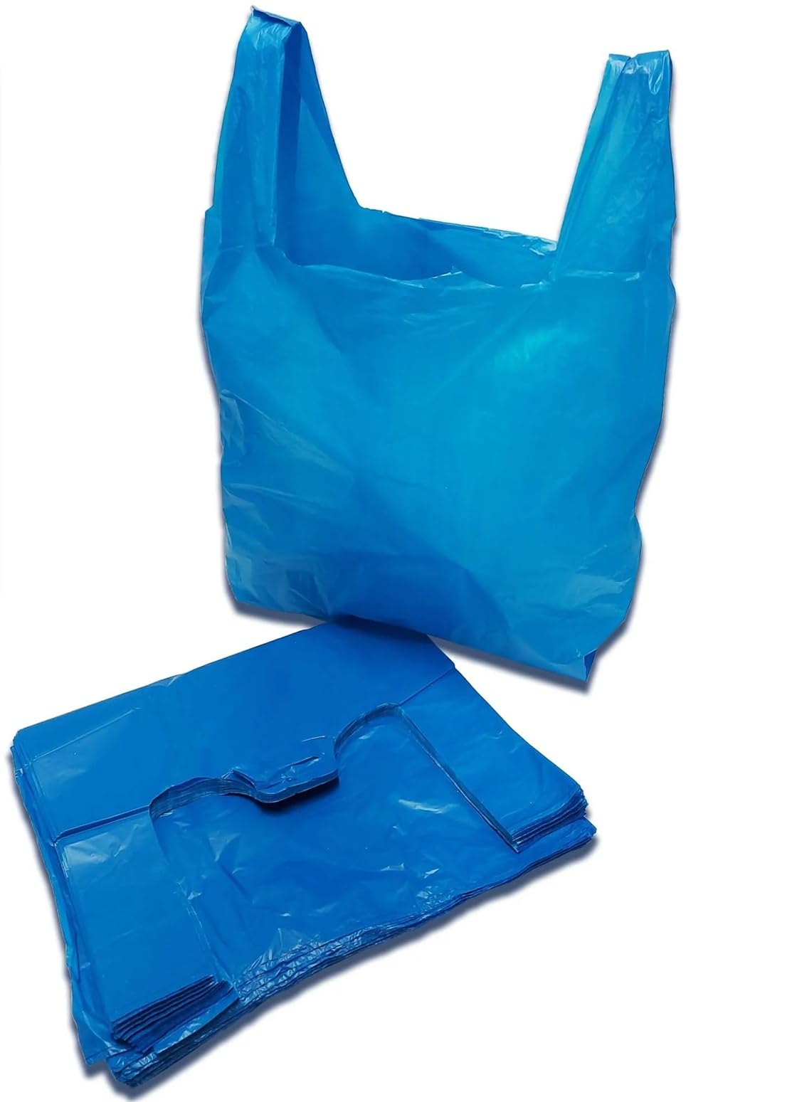 Clearly Blue Plain HDPE Vest Carrier Bags, 11" x 17" x 21", 23MU, Heavy Duty Reusable Carrier Bags with Handles, For Food, Clothes, Shopping, Books And More (400 Count)