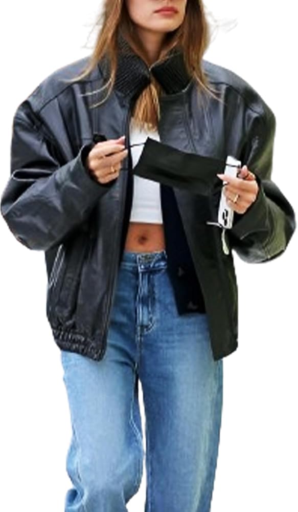 X-ception Women's Genuine Leather Black Oversized Jacket| Hailey X-ception Women's Genuine Leather Black Oversized Jacket| Hailey