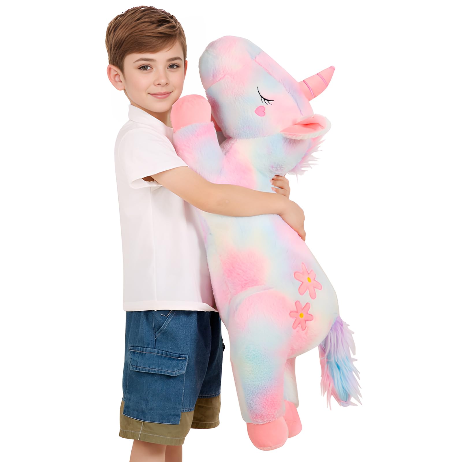 32 inch Rainbow Unicorn Plush Pillow Toy Big Soft Long Body Pillow Plushies Pet Large Colorful Unicorn Stuffed