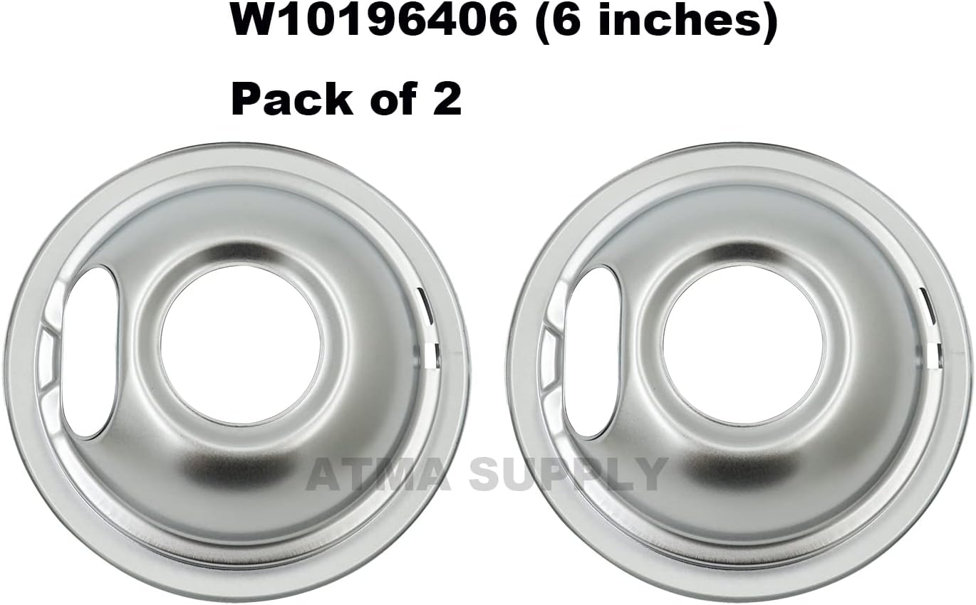 W10196405 and W10196406 Chrome Oil Drip Pans Replacement Set Compatible with Whirlpool Electric Range- Includes 2 6-Inch and 2 8-Inch Pans, 4 Pack, Silver : Appliances