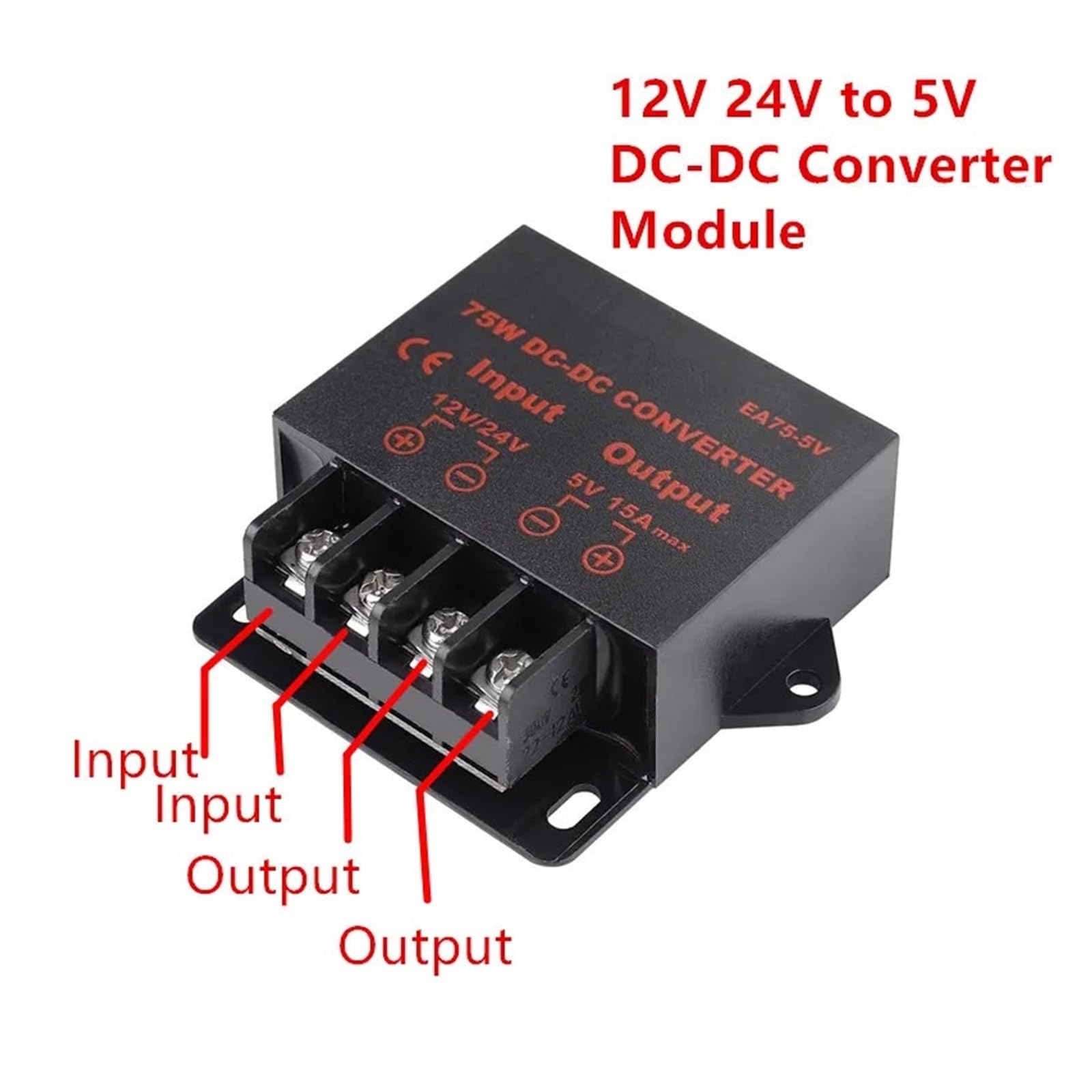 Convertidor reductor de 12V/24V a 5V 15A 75W resistente al agua IP68(12-24V to 5V 15A)