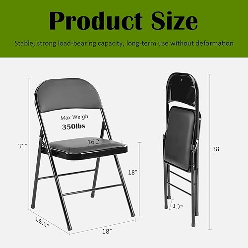 Miniatura 3 de Paquete de 2 sillas plegables, sillas plegables con asientos y respaldo acolchados, silla plegable de metal resistente, fácil de usar y almacenar,