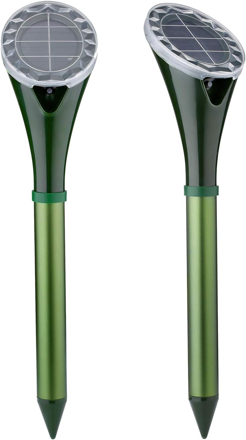 Solar Powered Mole Repellent for Outdoor, Gopher Repellent Ultrasonic, Get Rid of Snake Mole Gophers for Outdoor Garden Yard 2 Pack.