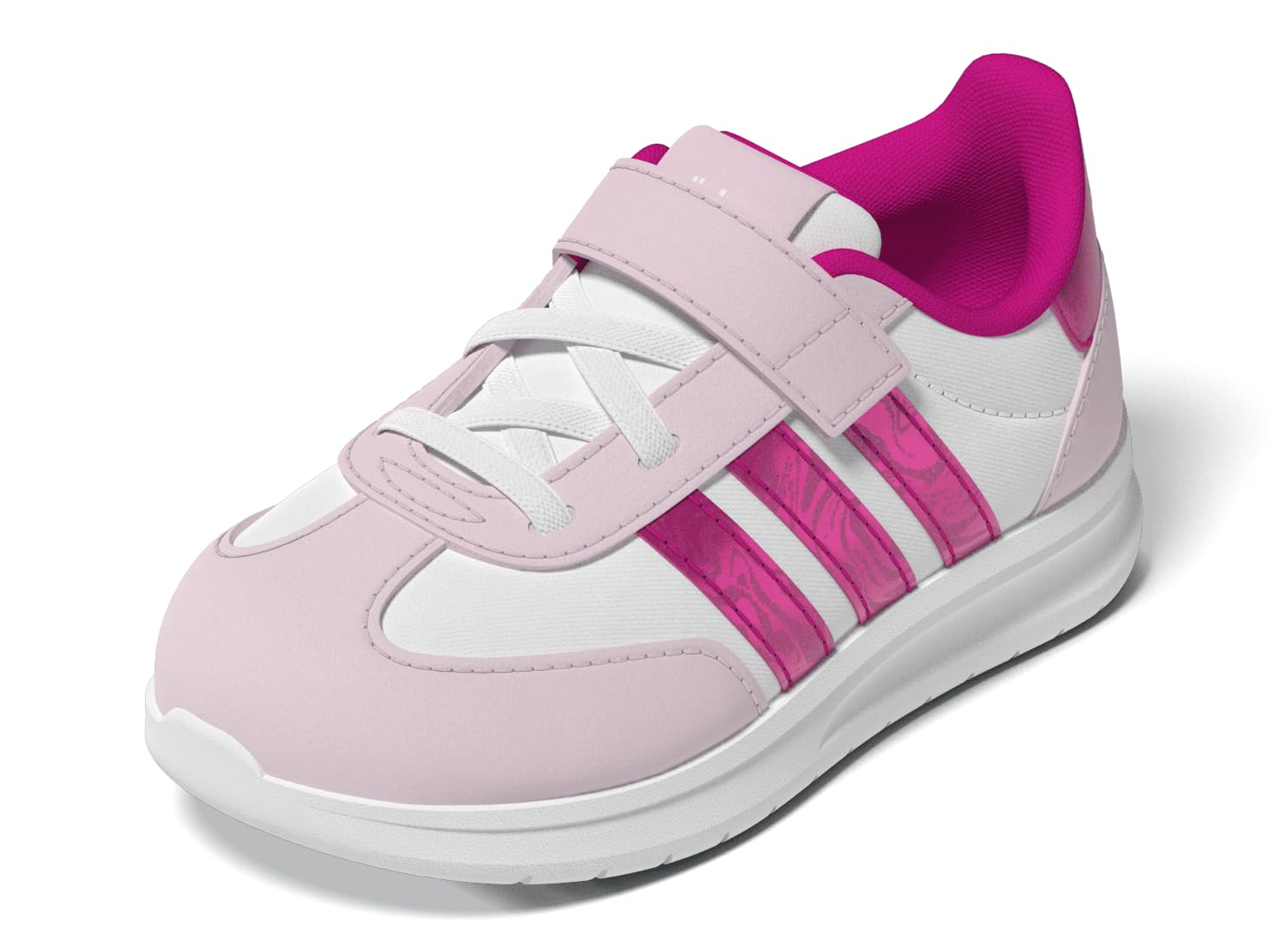 adidas Kids Run 70s 2.0 Elastic Lace & Strap Sneaker, White/Shock Pink/Clear Pink, 9 US Unisex Toddler